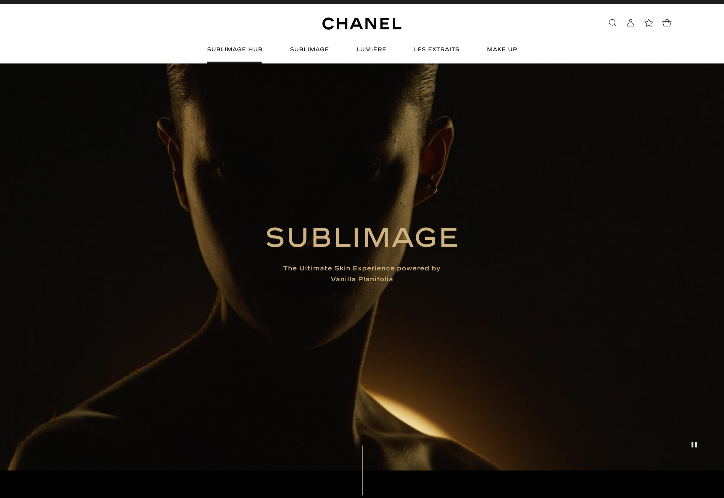 Top section of homepage – Chanel Sublimage digital art direction, UI/UX
